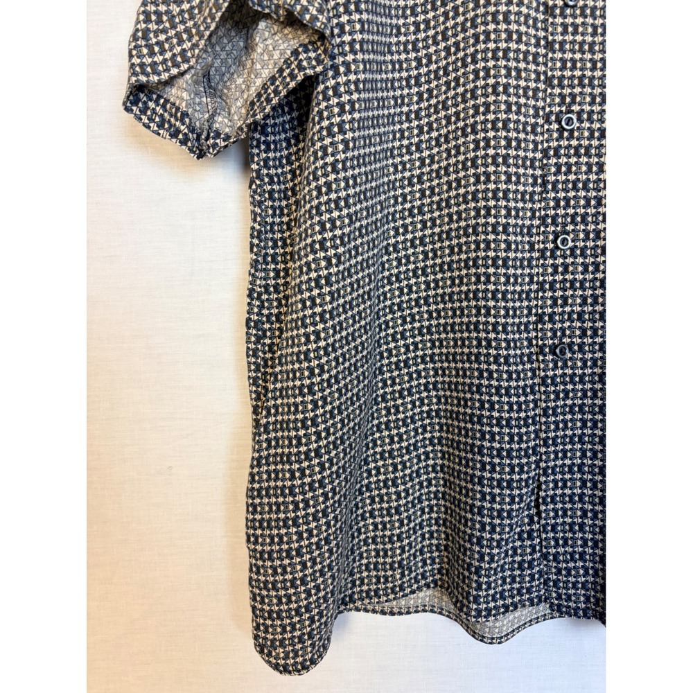 Basic Editions Mens Rayon Short‎ Sleeve Button Up Shirt Geometric Print Blue L - Picture 8 of 12